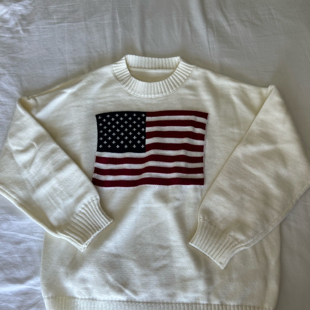 Women’s White Sweater with American Flag Design